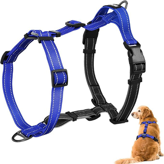 No-Pull Harness,Y-Shaped Design,Buckle-Neck Balance Harness with Reflective Stitching, Ideal for Dog Training and Night Walking, Padded Handle, Durable High-Tensile Nylon-Blue-L
