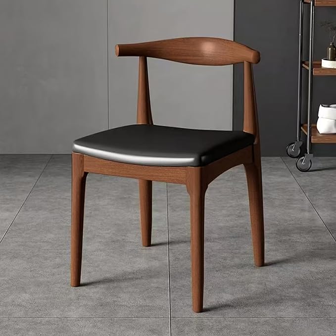 Solid Wood Dining Chair, Mid Century Dining Chair, Upholstered PU Leather Chair with Wide Curved Backrest, Chair for Dining Room, Kitchen, Walnut Finish