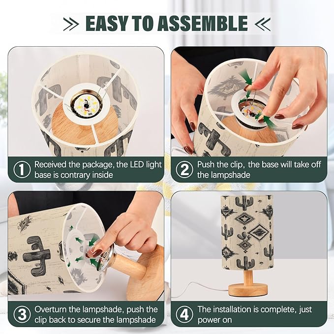 Western Cowboy Cactus LED Table Lamp for Bedroom Bedside Lamp with USB Charging Ports Decor Nightstand for Living Room Reading Dorm Desk Home Office