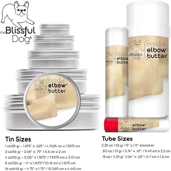The Blissful Dog Elbow Butter for Dry, Cracked Calluses, Lick-Safe Dog Balm, Soothing Elbow Balm with Moisturizing Shea Butter, Almond, Olive, and Essential Oils, Pet Supplies, 1 oz. Tin