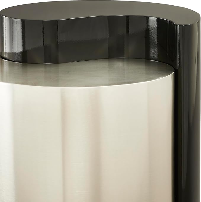 Modern Contemporary Luxury Ying-Yang 20" Height End Table Set, Sculptural Design with Aluminum Frame for Living Room, Entryway, Home & Office, Black & Silver Dual Tone End Table