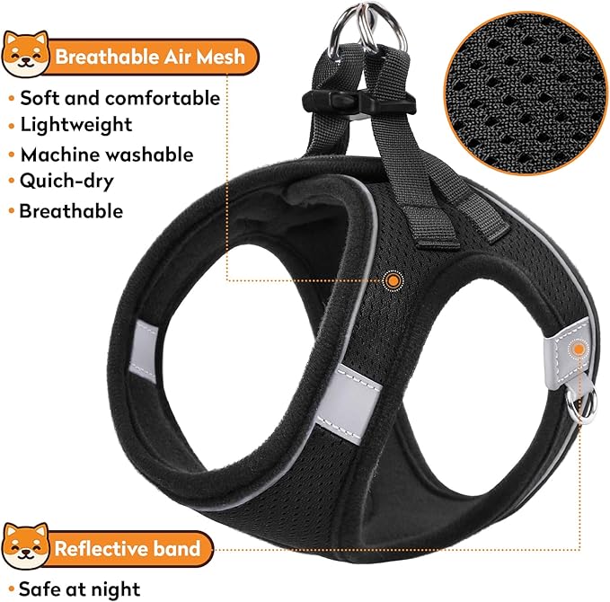 Dog Harness with Leash Set, No-Pull Step-in Reflective Pet Harness with 1 Leash Clips, Adjustable Soft Padded Easy Walk Dog Vest for Small Medium Large Dogs, Cats(Carbon Black, XXXSmall)