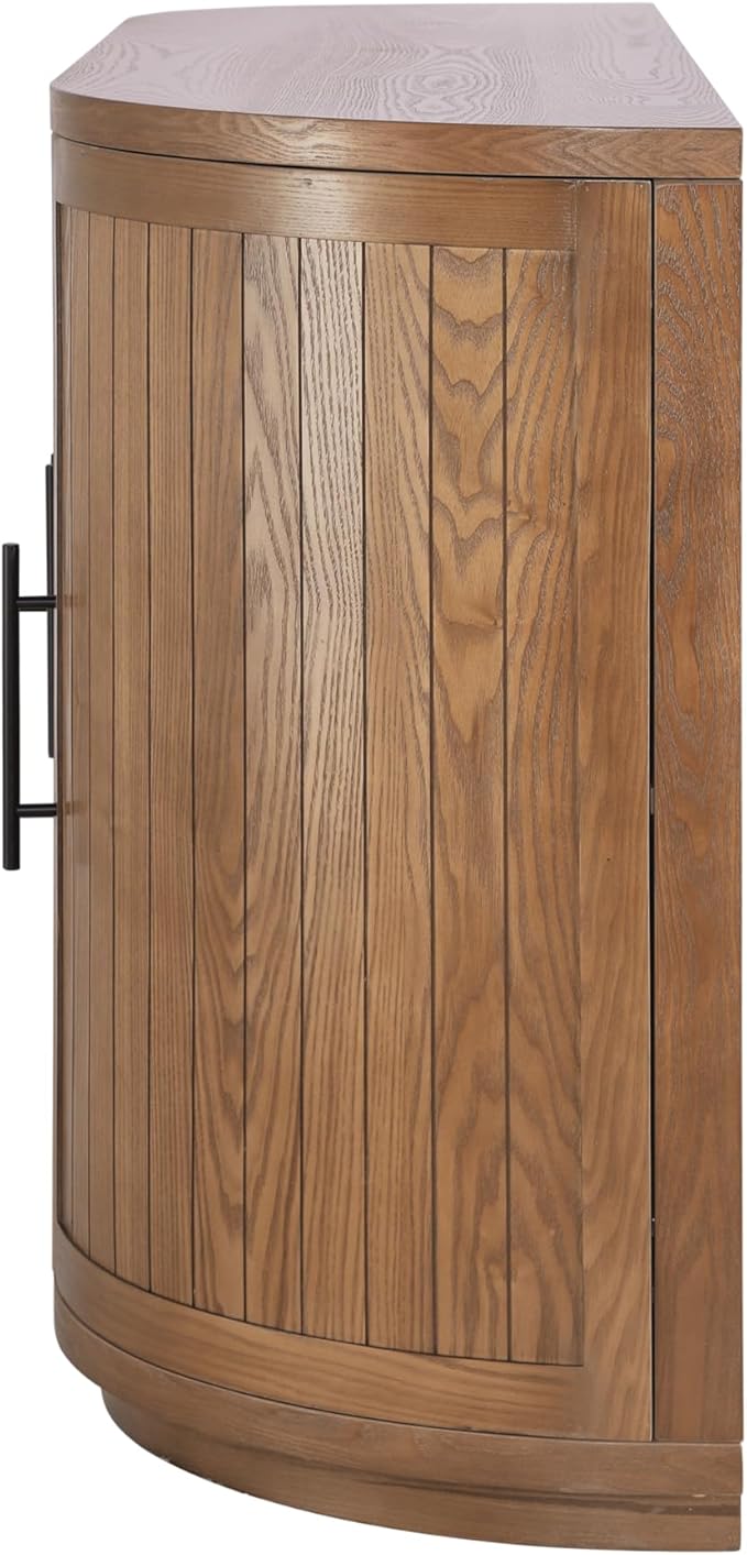 Christopher Knight Home Tian Modern Wooden Kitchen Sideboard Cabinet with Metal Handles, Living Room Storage Cabinet with Shelves, Spacious Dining Room Cupboard with 4 Doors, Curved Form, Natural