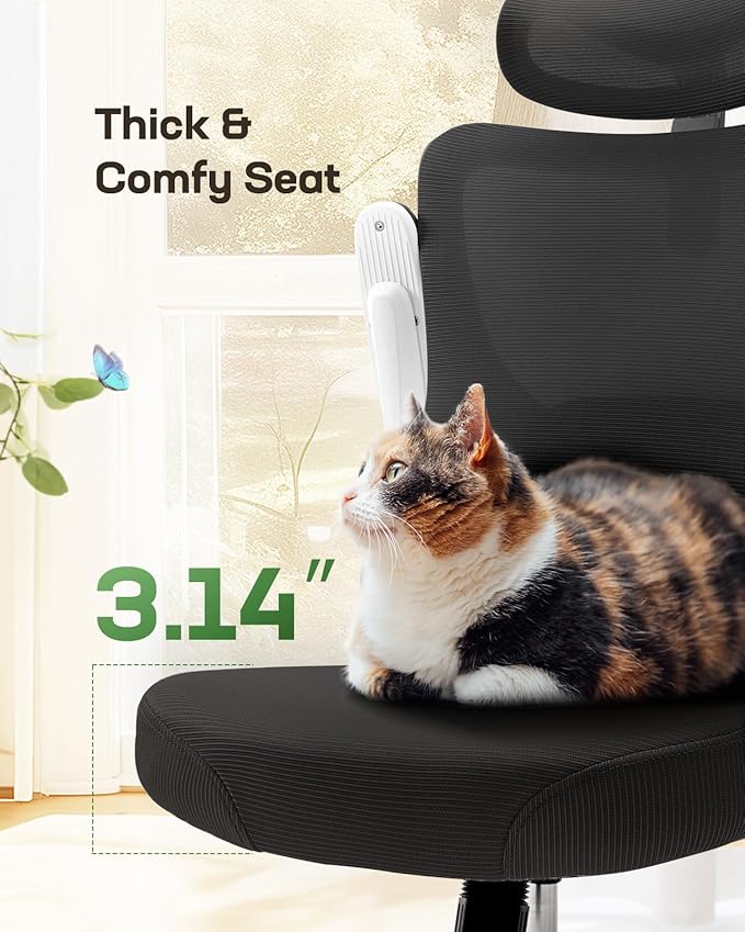 Marsail Ergonomic Office Chair: Office Desk Chair with High Back Mesh and Adjustable Lumbar Support Rolling Work Swivel Task Chairs with Wheel 3D Armrests and Headrest