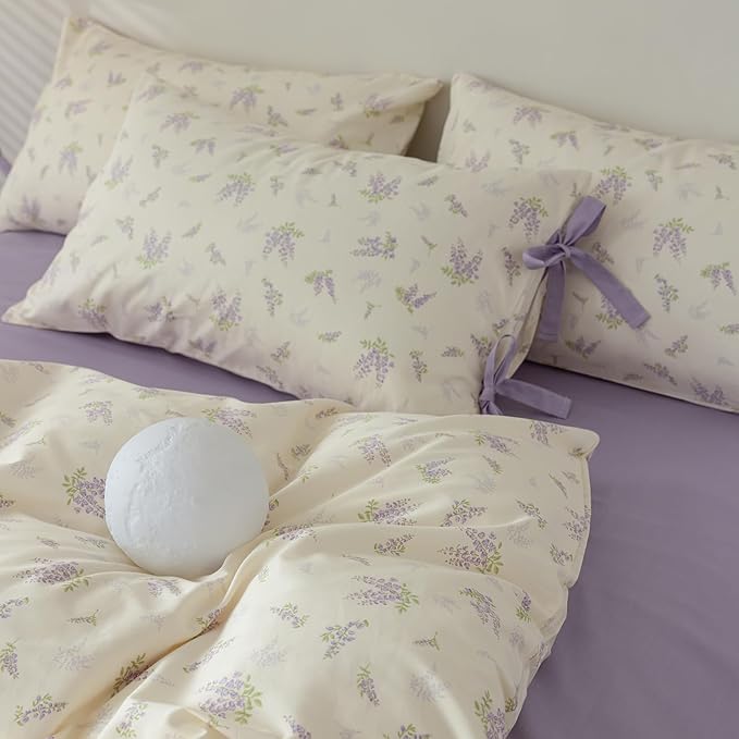 Purple Duvet Cover Set Twin XL 3 Pieces Lavender Flower Duvet Cover Girls Cottagecore Bedding Set 100% Cotton Vintage Floral Comforter Cover Cute Flower Botanical Duvet Cover with Zipper Closure