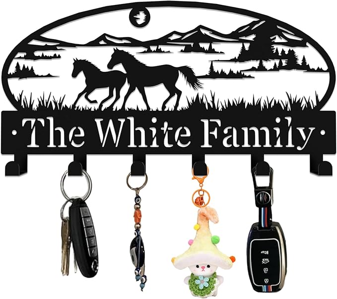 Personalized Galloping Horse Key Hook Wall Mount,Fashion Wall Key Holder of Galloping Horse in Mountain Landscape,Metal Key Rack for Wall Decor,Office,Entryway