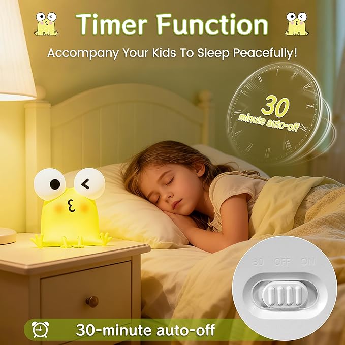 Frog Night Light for Kids, Cute Funny LED Squishy Novelty Animal Silicone Lamp, Dimmable/Timer Nursery Nightlight, Rechargeable Touch Bedside Lamp, Kids Room Decor, Baby Boys Girls Xmas Gifts