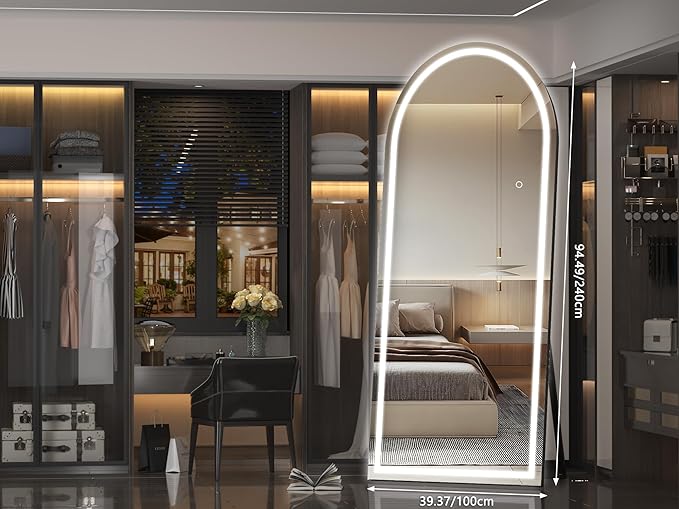 Hasipu 95" X 40" Full Length Mirror with Lights, Black Frame Arch Led Mirror Full Length and 3 Colors Temperatures & Brightness Adjustable,Light Up Mirror Full Body for Bedroom Cloakroom Living Room