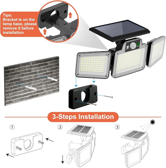 280 LED Solar Flood Security Lights, Solar Lights Outdoor with Motion Sensor, Flood Lights with Remote, Waterproof Dusk to Dawn for Porch, Patio, Yard, Garage