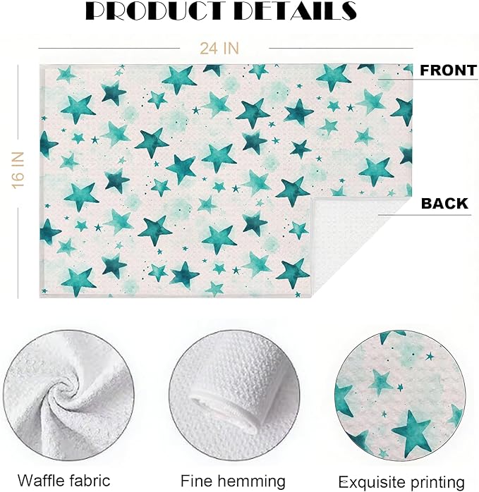 Watercolor Star Hand Towel, Star Waffle Towels, Nursery & Bathroom Hand Towel, 16x24 Inch Azure Dish Tea Towel Decor for Kitchen & Nursery & Bathroom, Gift for Friends & Homeowners.
