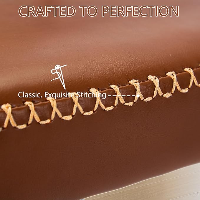 Rattan Dining Chairs Set of 2, Camel Leather Upholstered Dining Chairs with Rattan Cane Back, Mid Century Modern Dining Room Chairs with Black Metal Legs & D-Shaped Thicken Cushion, Camel