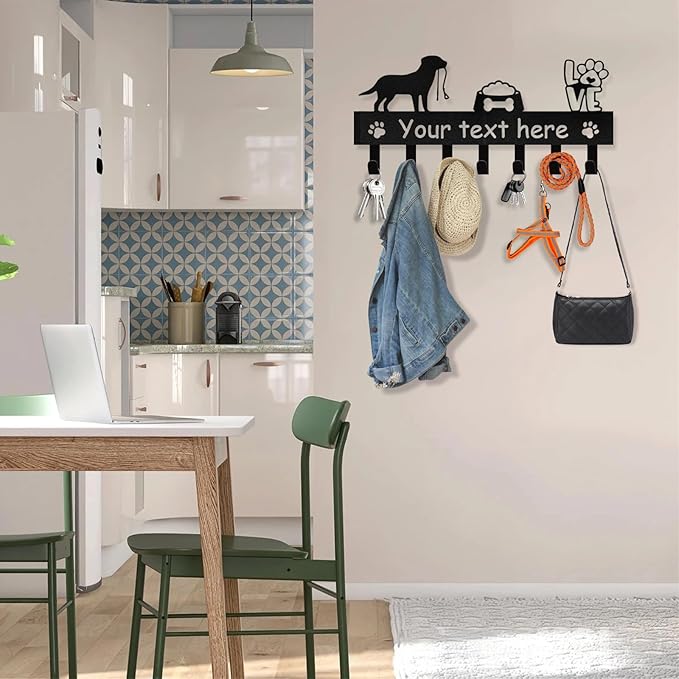 Personalized Dog Leash Holder for Wall - Dog Stuff Storage Organizer, Custom Name Key Holder Wall Mount, Metal Dog Leash Hooks for Wall Decorative, Key Rack Gift for Dog Lovers, Dog Room Decor