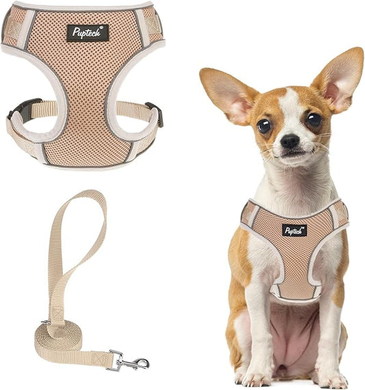 PUPTECK Small Dog Harness and Leash Set, No Pull Adjustable Puppy Cat Harness, Reflective Soft Mesh Pet Vest Small Sized