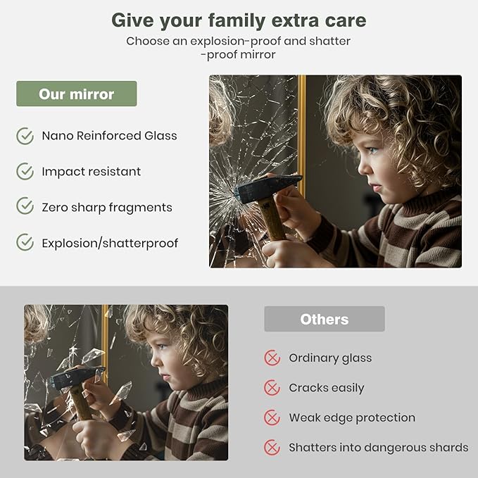 Rectangle Mirror Full Length 30" x 71" Large Floor Mirror Gold Shadow Box Frame Wall-Mounted Hanging Wall for Home Decor Leaning Wall Full Body Dressing Mirror for Closet Bedroom