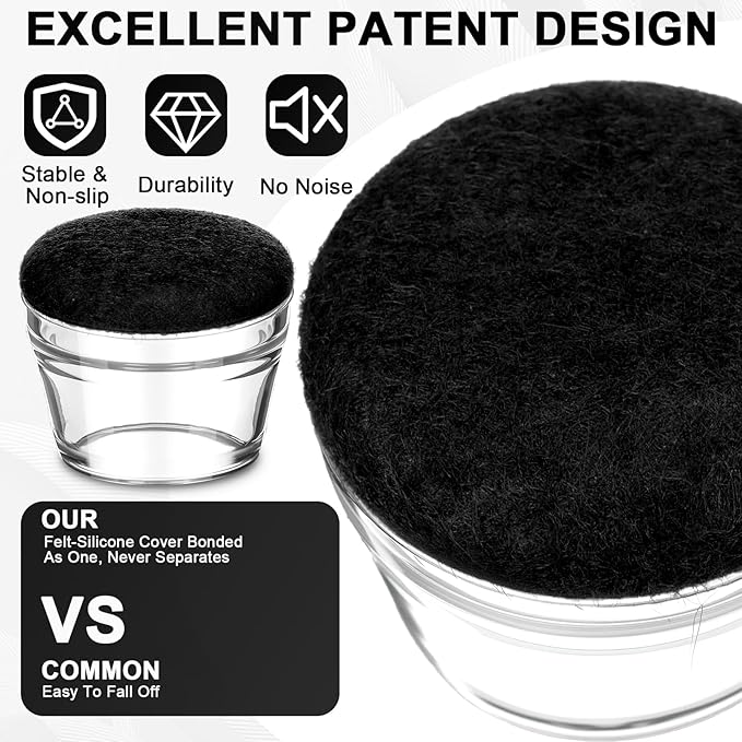 Chunful 32 Pcs Chair Leg Floor Protectors TPE Classroom Chairs & Desks Leg Covers with Quiet Felt Sliders Prevent Floor Scuffs & Scratches Desks Foot Caps Pads Teacher Classroom Supplies (Black)