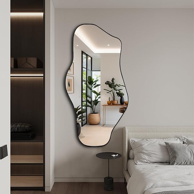 Irregular Wall Mirror, 47"x25" Large Asymmetrical Mirrors, Cloud Shaped Mirror with Metal Frame, Modern Abstract Mirrors for Living Room Bathroom Bedroom Hallway Entryway Fireplace