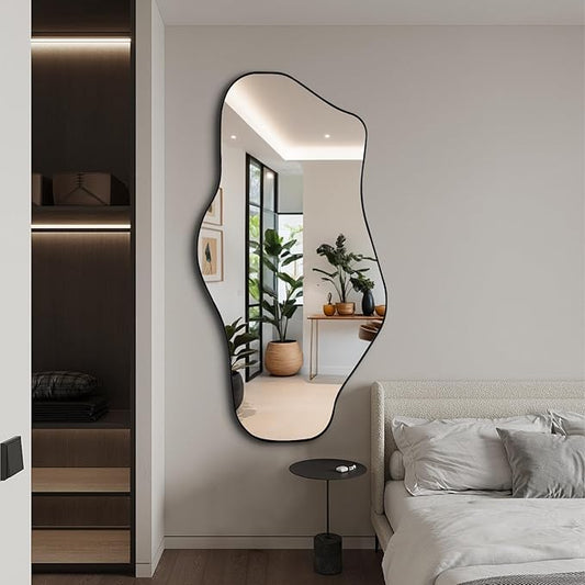 Irregular Wall Mirror, 47"x25" Large Asymmetrical Mirrors, Cloud Shaped Mirror with Metal Frame, Modern Abstract Mirrors for Living Room Bathroom Bedroom Hallway Entryway Fireplace