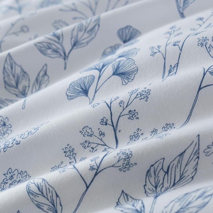 Floral Comforters Queen Size 3 Pieces Soft Chic Garden Style Blue Floral Print Lightweight Botanical Flower Comforter Set for All Seasons 1 Comforter and 2 Pillowcases