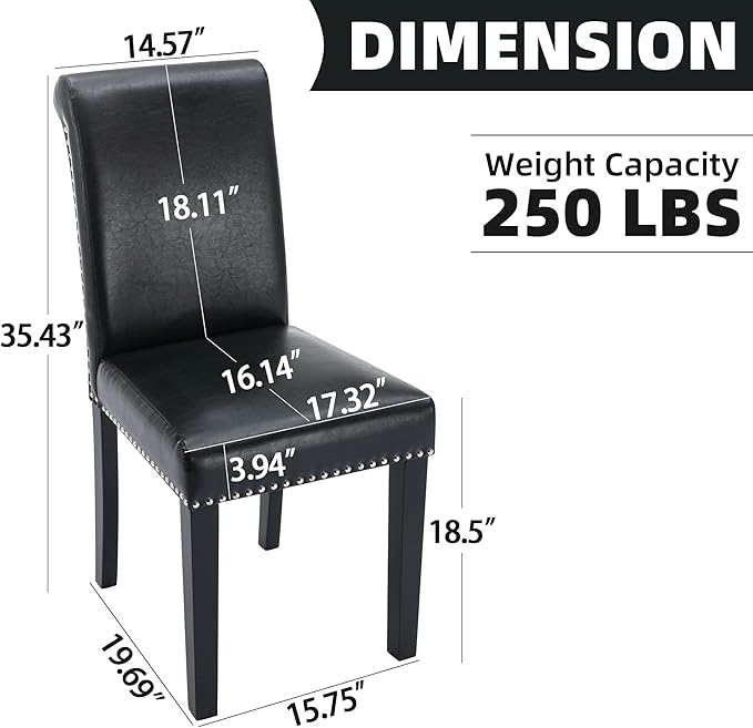 Westice Dining Room Chairs Set of 6 Upholstered PU Leather Kitchen Chairs Dining Room Side Chair with Nailhead Trim and Rubber Wood Legs for Small Space Apartment, Black