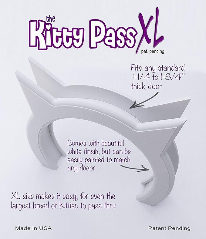 XL Cat Door for Interior Door - Cat Hole Kitty Door for Hidden Litter Box - Pet Door for Cats up to 30 lbs - Semi Gloss White Extra Large Cat Door Interior Door