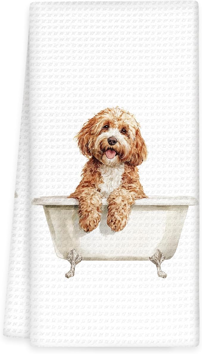 Cavapoo Gifts Funny Dog Hand Towels, Cute Pet Decor for Bathroom, Dog Owner Lover Gifts for Women Men, Funny Animal Cavapoo Taking Bath Hand Towels for Bathroom Washroom, 16x24In