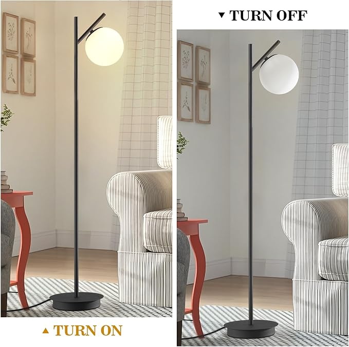 Modern Floor Lamp for Living Room Retro Vintage Tall Standing Lamp Mid Century Black Freestanding Lamp Contemporary Glass Floor Lamps for Bedroom Office Hotel