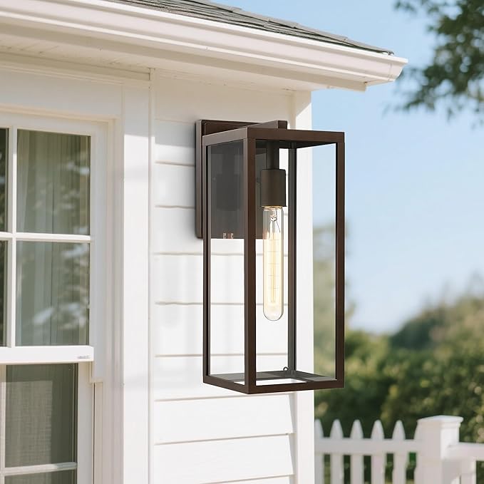 Bestshared Outdoor Wall Sconce Lights,Exterior Wall Lighting Fixtures with Clear Glass, Anti-Rust Modern Black Outside Lantern Lamp for House Front Porch Doorway Patio (Oil Rubbed Bronze, 15"-1 Pack)