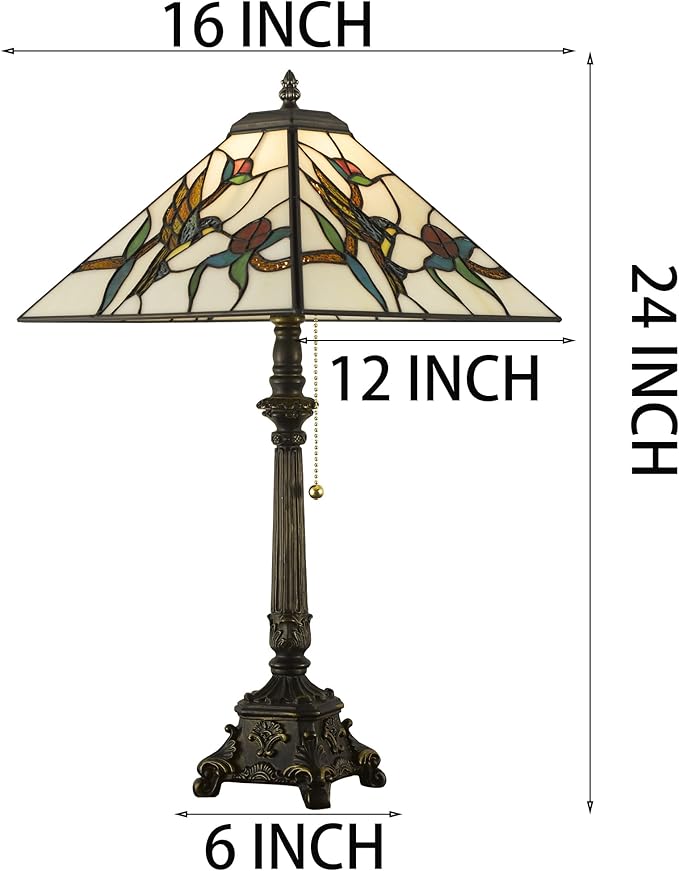 Tiffany Table Lamps White Stained Glass Hummingbird Style Mission Desk Lamp 12X12X24 Inch Bronze Resin Base