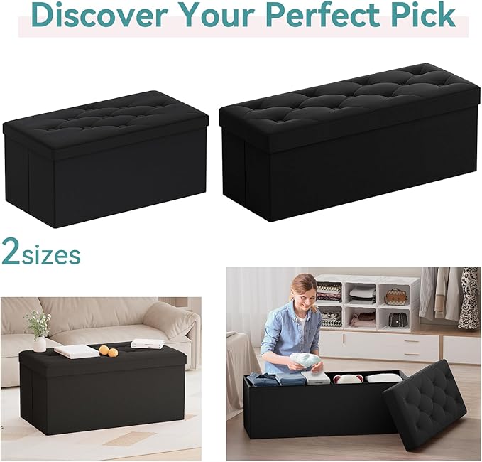 BRIAN & DANY Folding Storage Ottoman Bench, Ottoman with Storage, Foot Rest, Benches Seat for Bedroom, Living Room, Entryway, Long Shoes Bench, 15.7" x 31.5" x 15.7" Black
