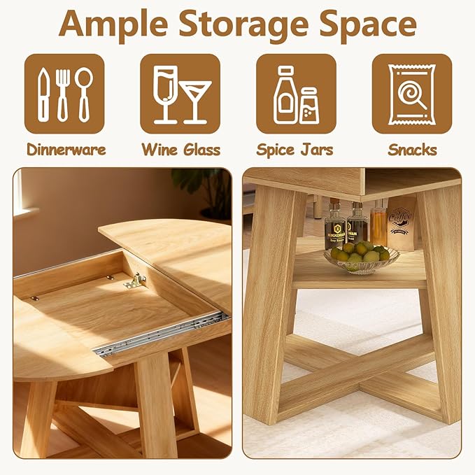 Round Dining Table for 4-8 People, 43.3"-59" Oval Dining Table Space Saving, Expandable Kitchen Table with Smooth Glide Mechanism Modern Design & Wood Base for Small Space (Natural)