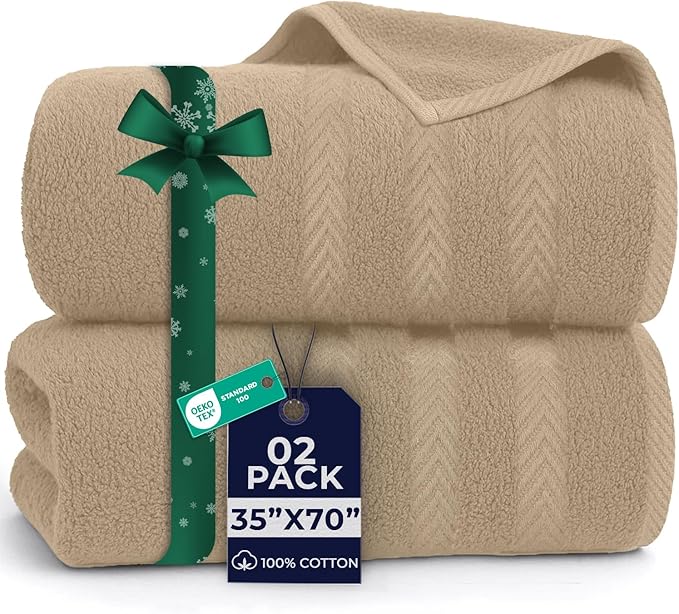 DAN RIVER 2 Pack Luxury Bath Sheets 35x70, 600 GSM, Soft & Quick Dry 100% Ring Spun Cotton Towels Ideal for Hotels, Spas, Gyms & Salons Extra Large, Tan