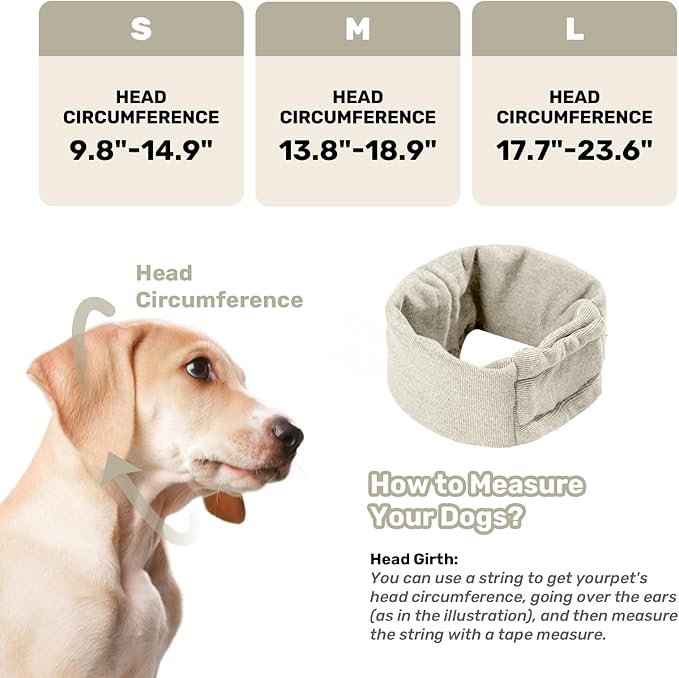 Dog Calming Hoodie, No Shake Ear Wraps for Dogs, Adjustable Dog Ear Muffs for Noise Protection, Ear Wrap Head Cover for Anxiety Relief & Hematoma (Pearl White, S(Head Circle:9.8"-14.9"))