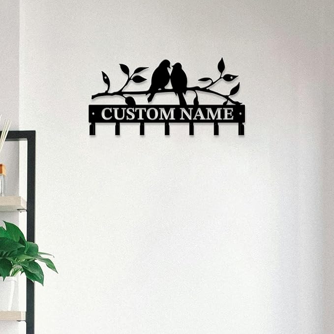 Personalized Custom Name Birds of Trees Wall Key Hooks,Metal Birds of Trees Art Clothes Hooks,Metal Birds of Trees Wall Home Storage Decorative,For Front Door, Hallway, Kitchen, Bedroom (Style D)