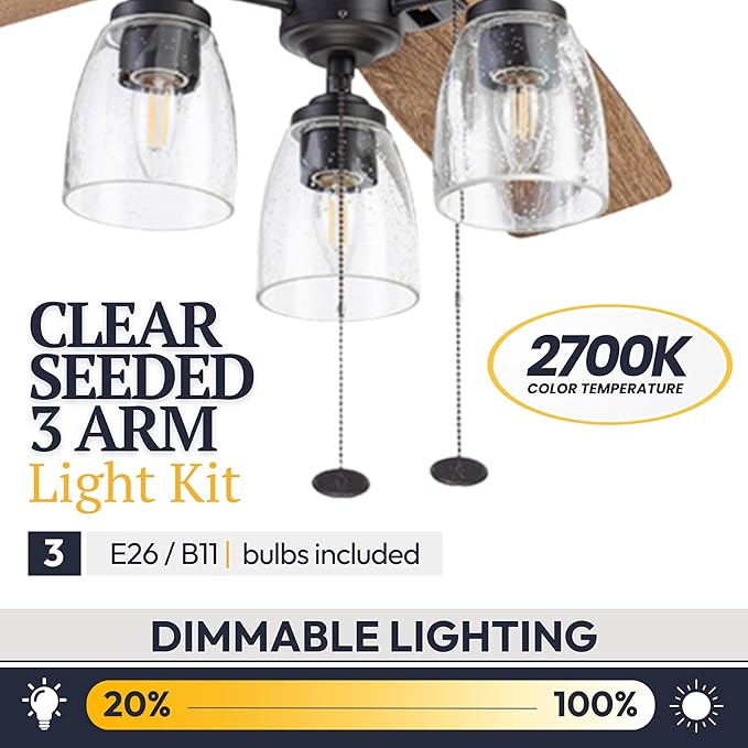 Prominence Home Arthur, 52 inch Industrial Farmhouse Flush Mount LED Ceiling Fan with Light, Pull Chain, Three Mounting Options, Dual Finish Blades, Reversible Motor - 51486-01 (Espresso)
