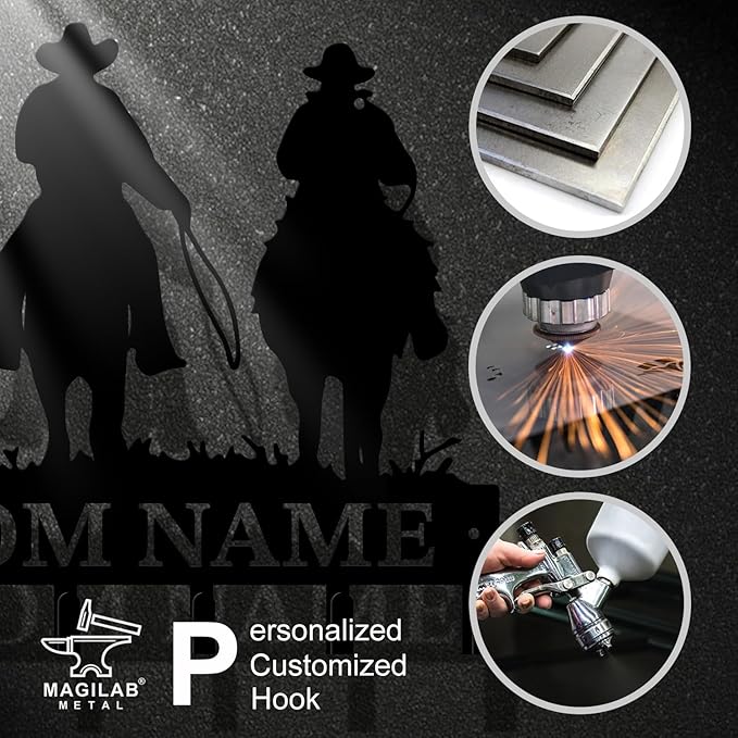 Personalized Custom Name West Cowboy Keys Hooks,Metal Cowboy Art Clothes Keys Hooks,Metal Cowboy Lover Wall Home Storage Decorative Keys Hooks,Key Holder Hooks for Wall (Style K)