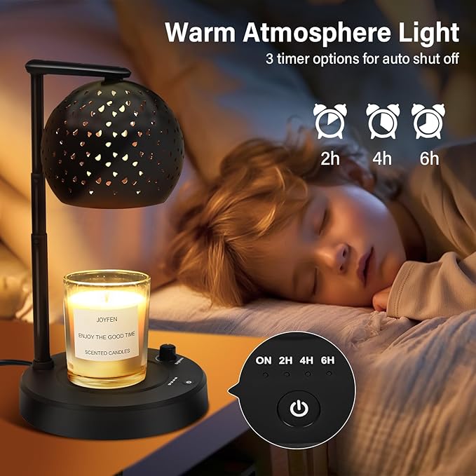 Candle Warmer Lamp with Timer, Candle Warmer Lamp Adjustable Height with 2 Bulbs, Dimmable Electric Candle Warming Lamp for Scented Jar Candles, Home Decor, Black
