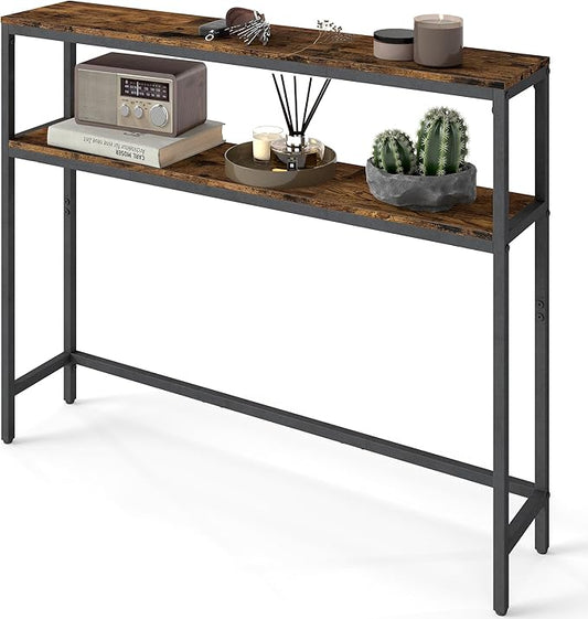 VASAGLE Console Table, 2-Tier Narrow Sofa Table with 2 Shelves, 7.9 x 39.4 x 31.5 Inches, for Living Room, Hallway, Entryway, Rustic Brown and Ink Black ULNT131K01V1