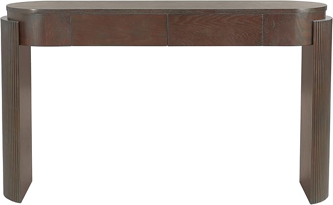 55.1" Entryway Narrow Console Table with Drawers, Oval Top & Fluted Legs, Natural Wood Grain Sofa Table for Hallway, Foyer, Behind Couch, Accent Table for Living Room, Solid Wood + MDF (Espresso)