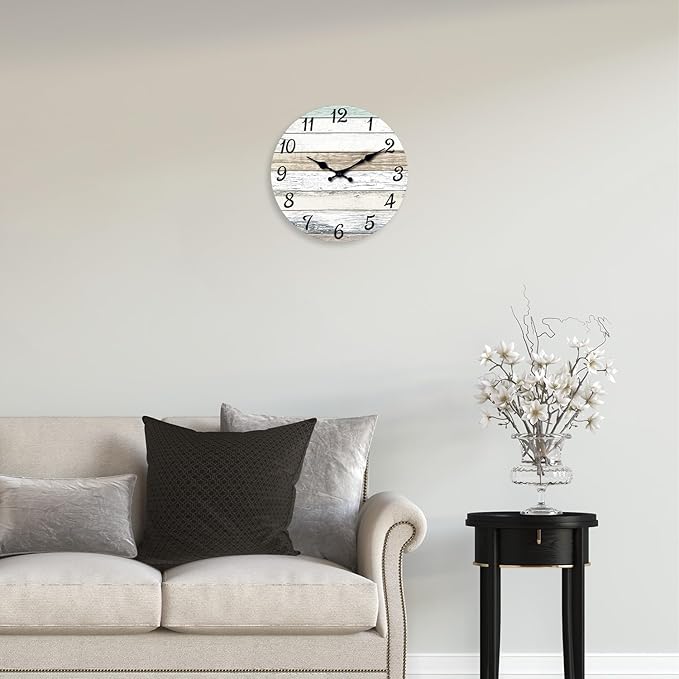XNM Big Clock for Living Room Wood Wall Clocks Battery Operated 16 Inch Rustic Wall Clock Non Ticking (MDF No Solid Wood)
