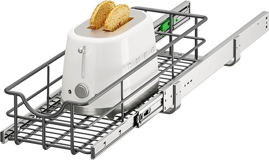 ALINE FURNITURE Pull Out Shelves - 8" W x 22" D Soft Close Pull Out Cabinet Organizer 1 Tier - Slide Out Drawers with Shelf Liner, Heavy Duty Steel Wire Baskets for Kitchen Cabinets, Pantry, Bathroom