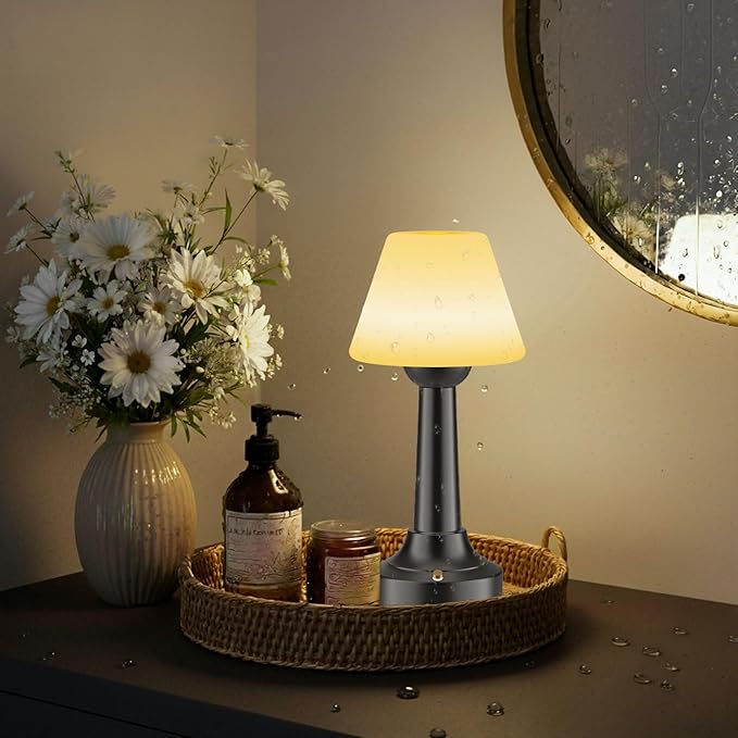 Cordless Table Lamp, Rechargeable Touch LED Lamp with 3 Color Temps & Stepless Dimming, Portable Battery Operated Light for Bathroom, Shower, Bedroom, Patio, Indoor/Outdoor Use, IP65 Waterproof