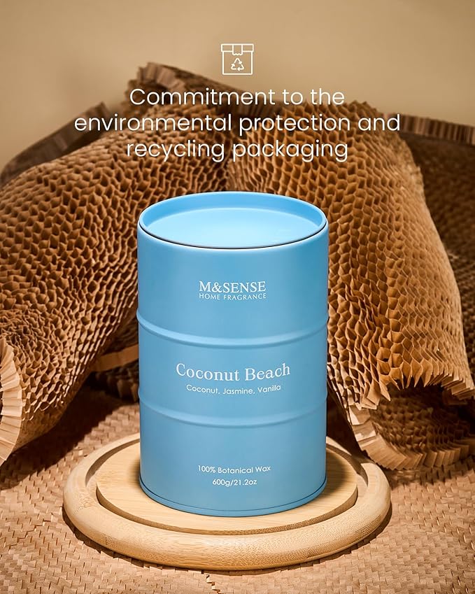 M&SENSE Coconut Beach Scented Candles Large Summer Candle, Natural Soy Candles 21.2oz Beach Candle,Aromatherapy Candle for Stress Relief Meditation Relaxing