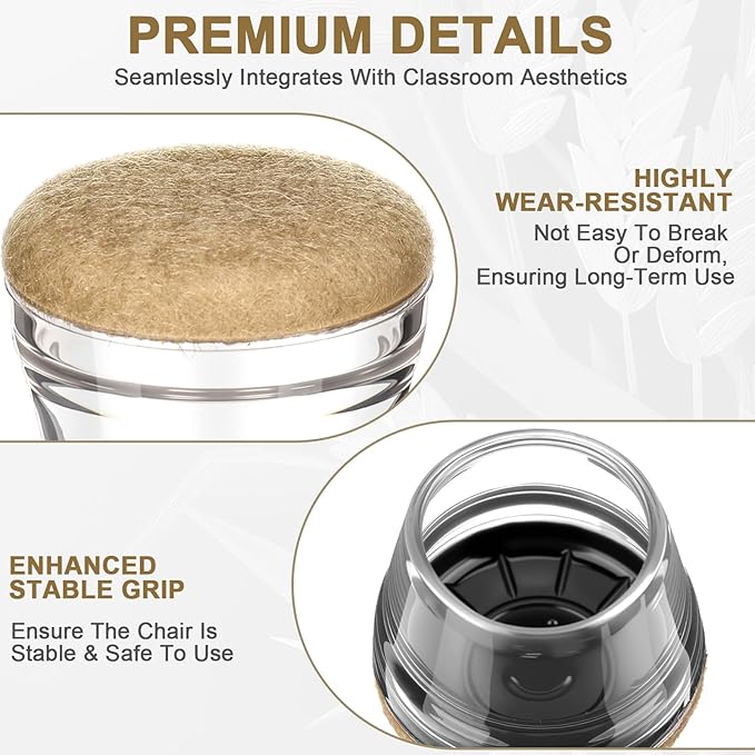 Chunful 32 Pcs Chair Leg Floor Protectors TPE Classroom Chairs & Desks Leg Covers with Quiet Felt Sliders Prevent Floor Scuffs & Scratches Desks Foot Caps Pads Teacher Classroom Supplies (Beige)