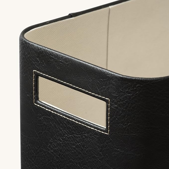 La Jolie Maison Storage Baskets for Organizing, 2 Pack, Luxury Vegan Leather Storage Cube Boxes for Closet Shelf Cabinet Bookcase, Carbon Black