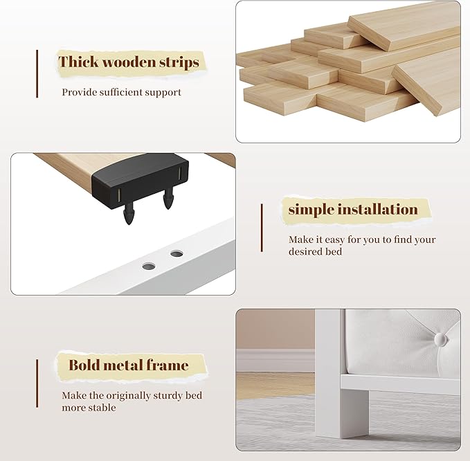 EnHomee Full Size Bed Frame with 4 Storage Drawers and Headboard Upholstered,Wooden Full Bed Frame with Charging Station and LED Light,NO Noise,No Box Spring Needed,Beige