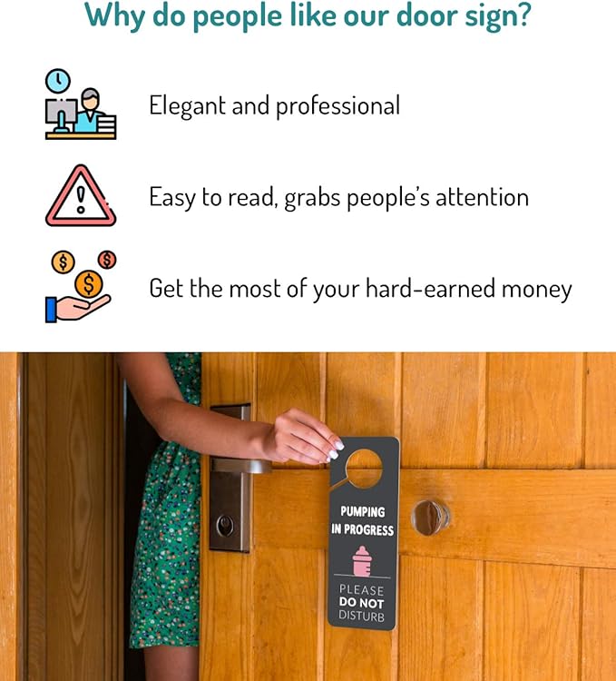 Breastfeeding Door Sign, 2 Pack (Printed on Both Sides), 9.3″x3.5″ PVC Plastic, Breastfeeding for Work, Pumping for Work, Pumping in Progress