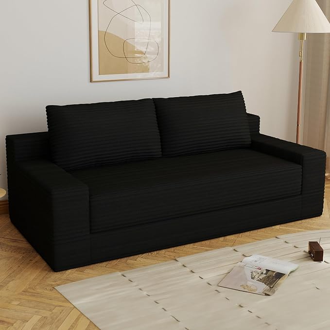 70.78" Loveseat Sofa, Modern Small Corduroy Couch Comfy Deep Seat for Living Room, Bedroom, Apartment, Home Office, No Assembly, Black