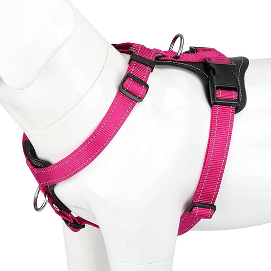 Plutus Pet Adjustable No Pull Dog Harness with Leather Accents, Heavy Duty Reflective Nylon Vest for Training, Hiking, Easy Walk Harness for Small, Medium, Large Dogs (Hot Pink, S)
