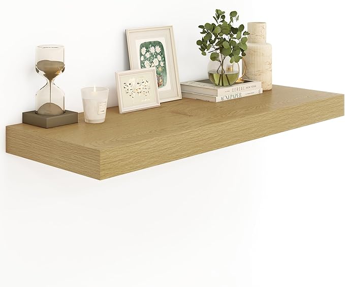 Heimlove Oak Bathroom Shelves Floating Shelves for Wall Shelf Over Toilet Long Mounted Modern Farmhouse,48 x 12 Shelves with Invisible Brackets for Living Room, Kitchen, Bedroom