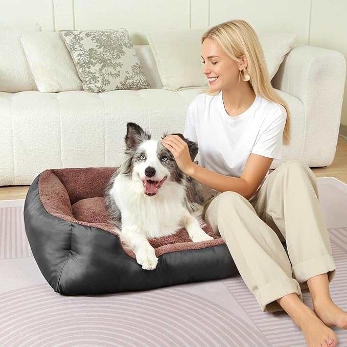 Large Dog Bed, Washable Pet Bed with Sides, Comfort Large Dog Couch with Non-Slip Bottom, Black